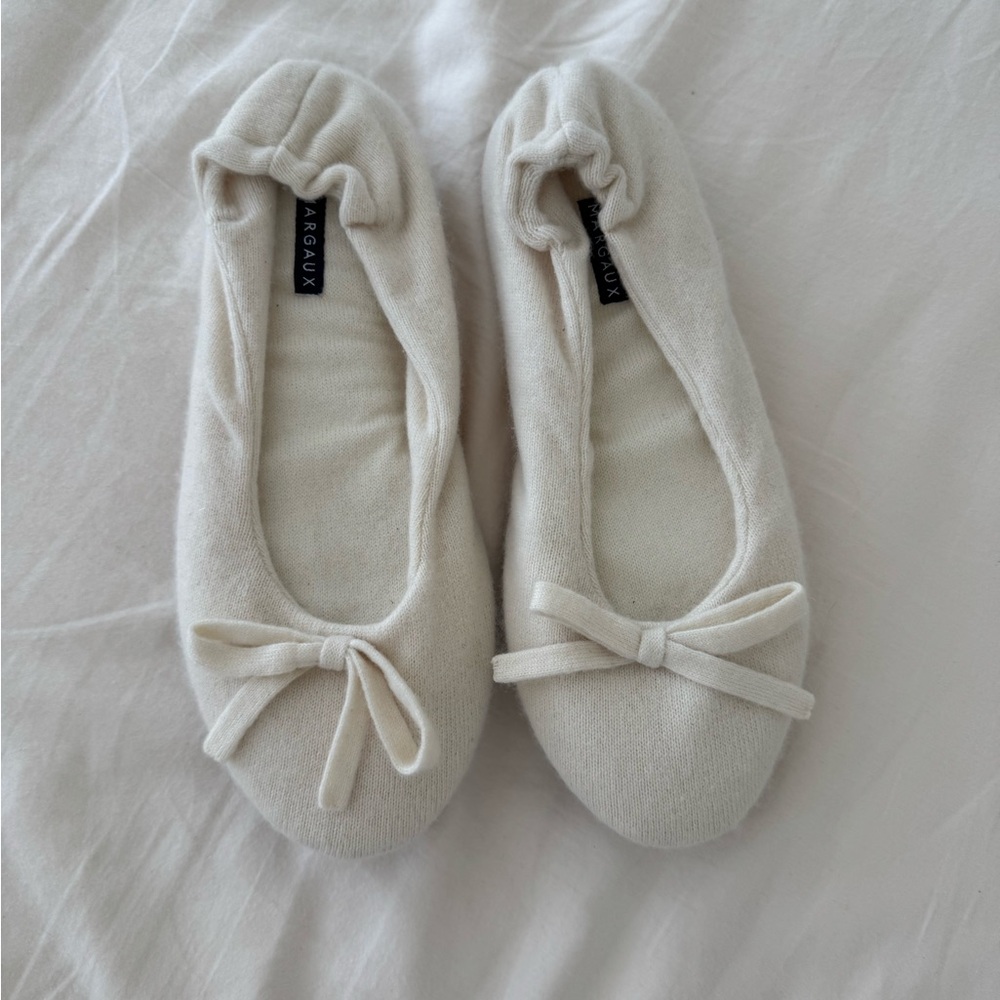 Margaux Cashmere Cream Slippers with Bow
